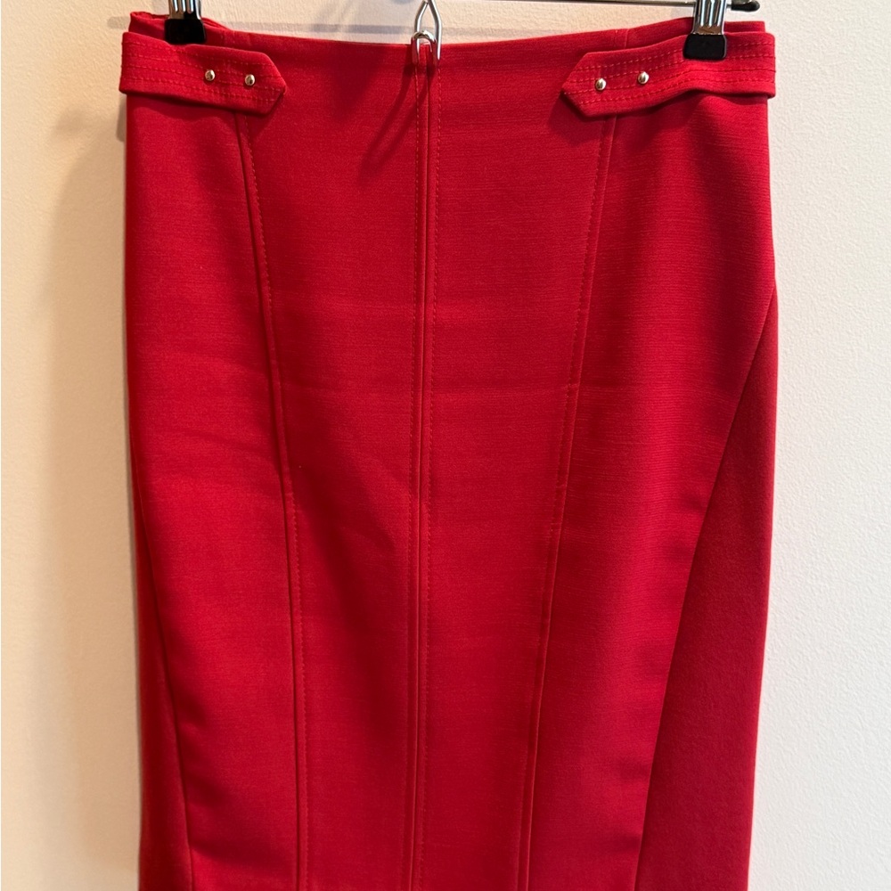 White House Black Market Red Pencil Skirt with Stud Accent Tabs